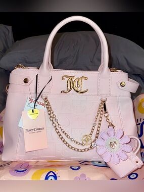 Juicy Couture Light Pink Faux Leather Embossed Satchel with Gold JC Hardware